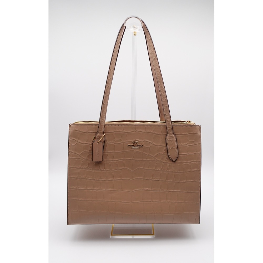 Coach Gallery Tote Taupe Croc Embossed Leather Shoulder Bag Gold Hardware